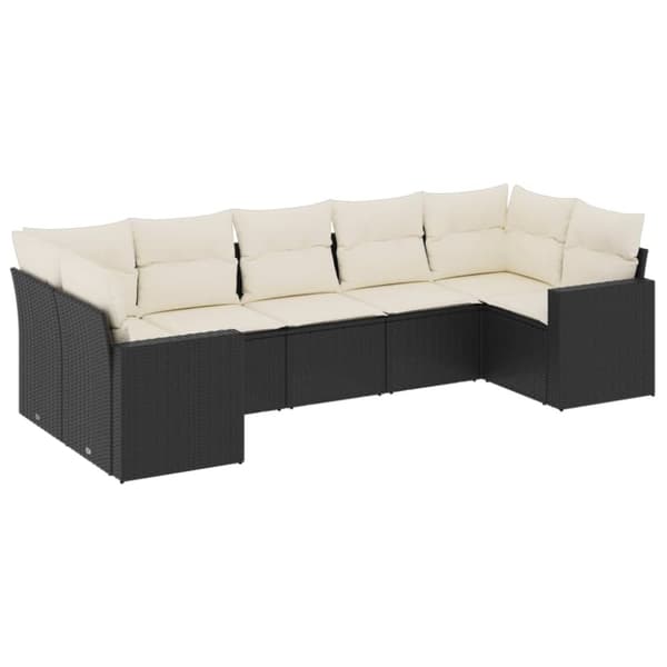 vidaXL sofasæt til haven 7 dele med hynder polyrattan sort