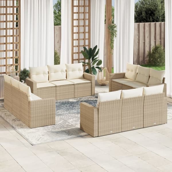 vidaXL sofasæt til haven 12 dele med hynder polyrattan beige