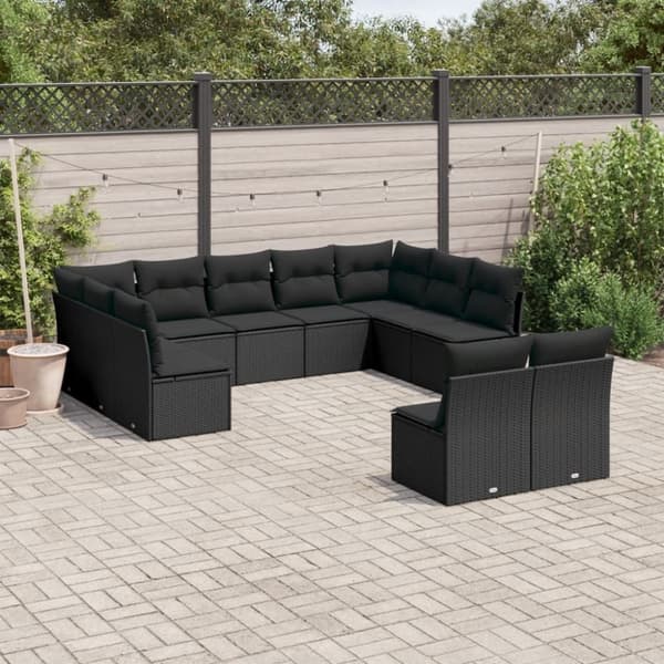 vidaXL sofasæt til haven 11 dele med hynder polyrattan sort
