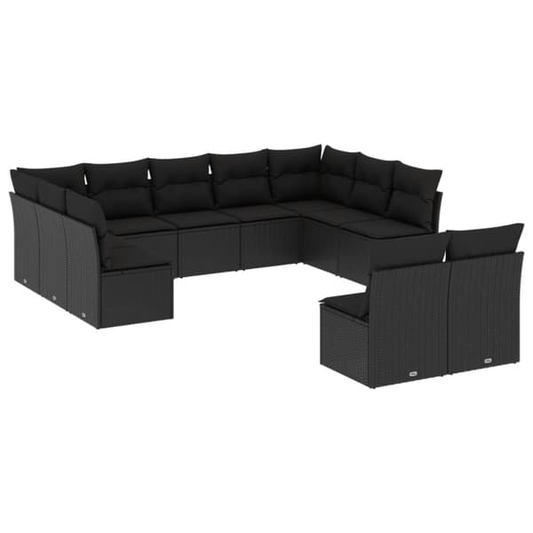 vidaXL sofasæt til haven 11 dele med hynder polyrattan sort