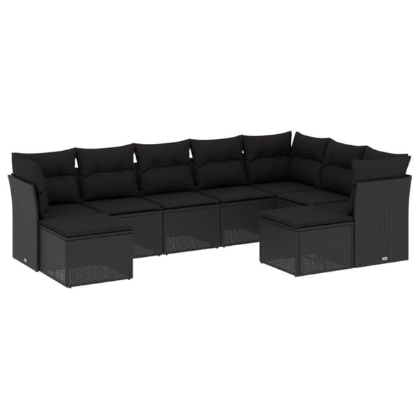 vidaXL sofasæt til haven 9 dele med hynder polyrattan sort