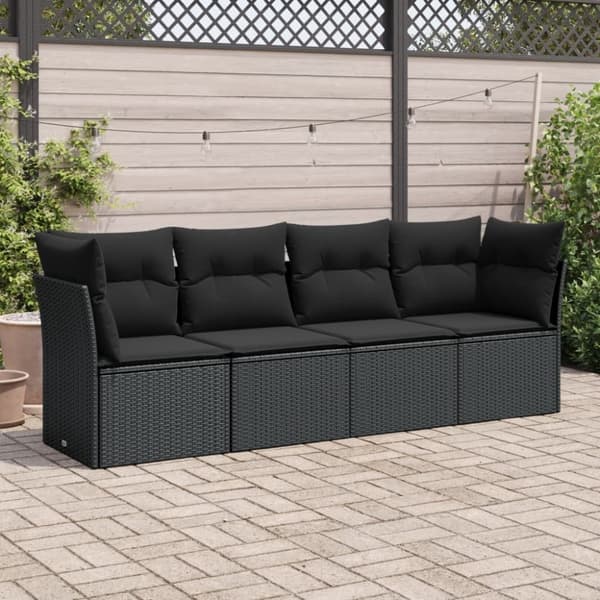 vidaXL sofasæt til haven 4 dele med hynder polyrattan sort