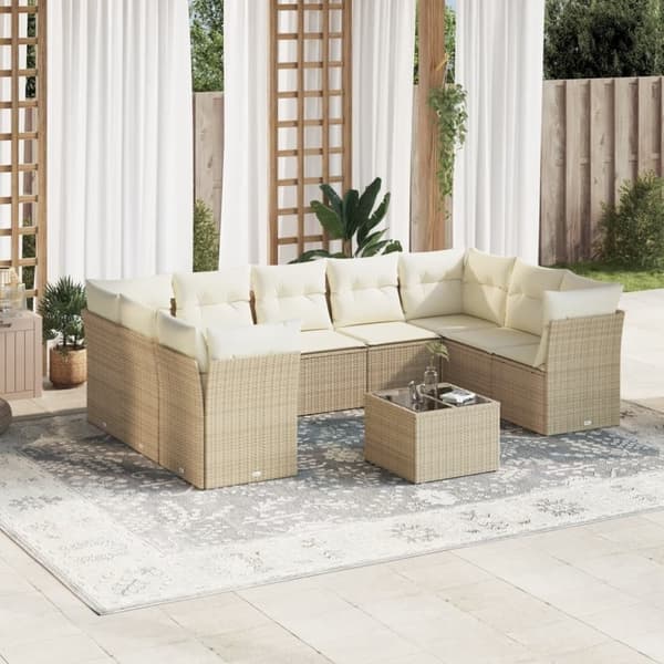 vidaXL sofasæt til haven 10 dele med hynder polyrattan beige