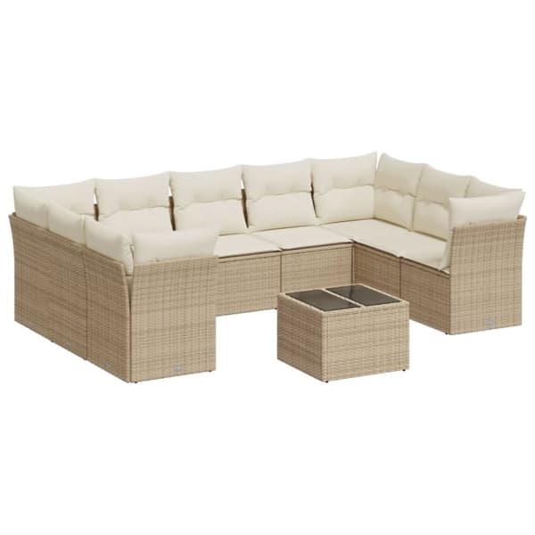 vidaXL sofasæt til haven 10 dele med hynder polyrattan beige