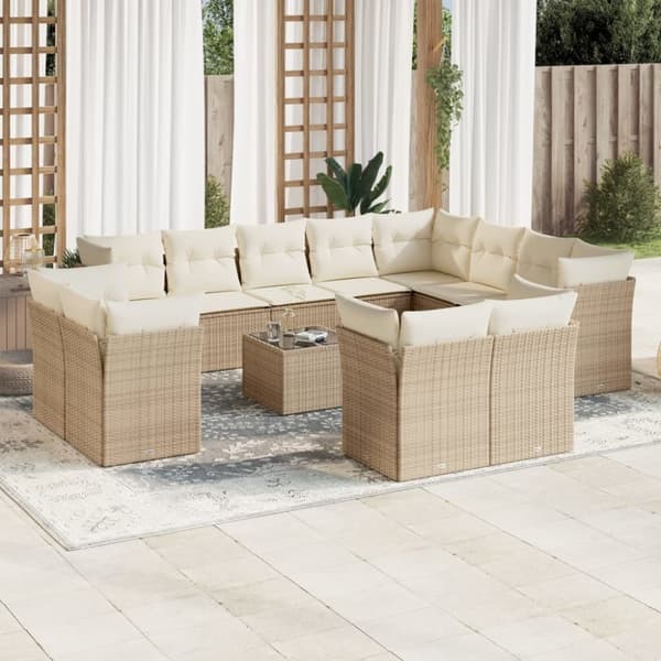vidaXL sofasæt til haven 13 dele med hynder polyrattan beige
