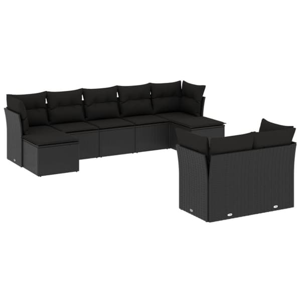 vidaXL sofasæt til haven 9 dele med hynder polyrattan sort