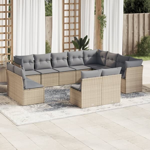 vidaXL sofasæt til haven 12 dele med hynder polyrattan beige