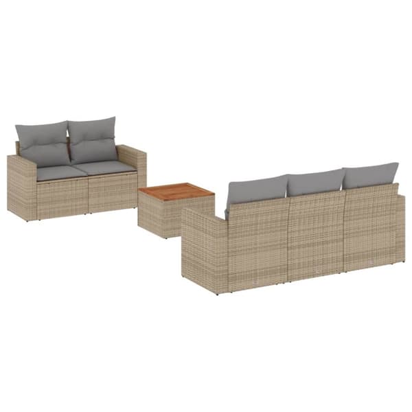 vidaXL sofasæt til haven 6 dele med hynder polyrattan beige