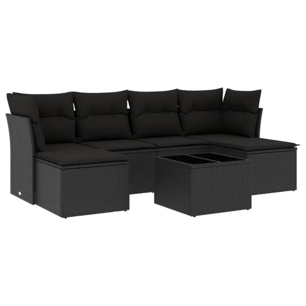 vidaXL sofasæt til haven 7 dele med hynder polyrattan sort