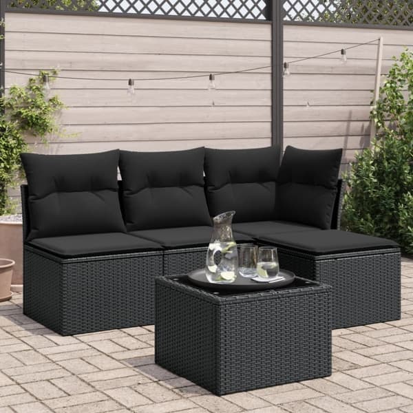 vidaXL sofasæt til haven 5 dele med hynder polyrattan sort
