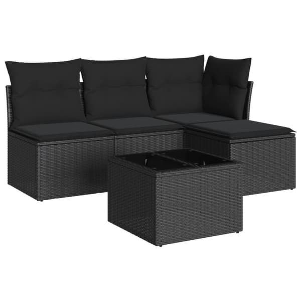 vidaXL sofasæt til haven 5 dele med hynder polyrattan sort