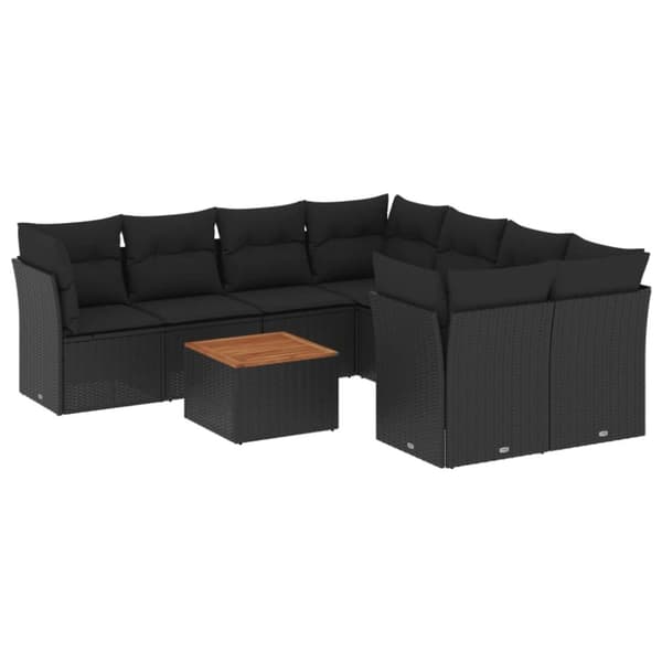 vidaXL sofasæt til haven 9 dele med hynder polyrattan sort