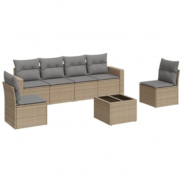 vidaXL sofasæt til haven 7 dele med hynder polyrattan beige