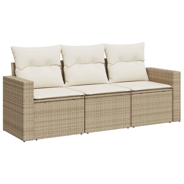 vidaXL Soffgrupp för trädgården 3 delar med dynor beige konstrotting