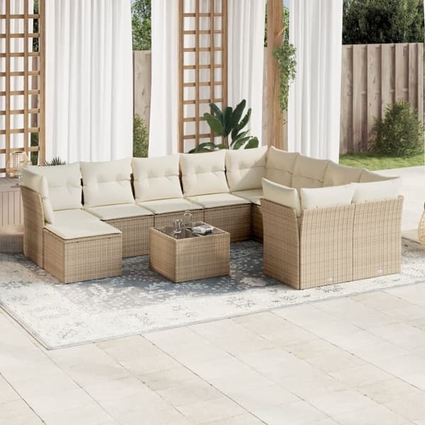 vidaXL sofasæt til haven 11 dele med hynder polyrattan beige