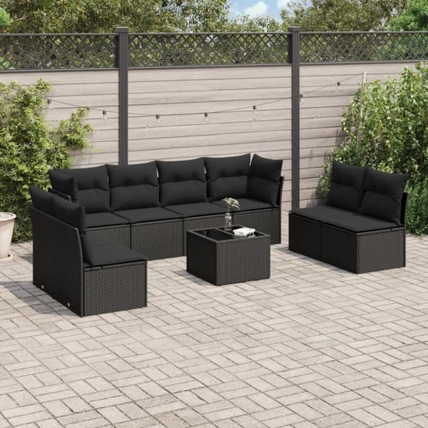 vidaXL sofasæt til haven 9 dele med hynder polyrattan sort