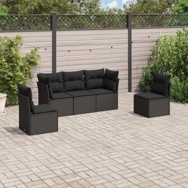 vidaXL sofasæt til haven 5 dele med hynder polyrattan sort