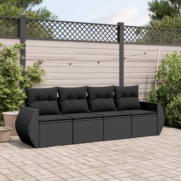 vidaXL sofasæt til haven 4 dele med hynder polyrattan sort