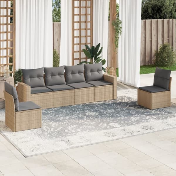 vidaXL sofasæt til haven 6 dele med hynder polyrattan beige