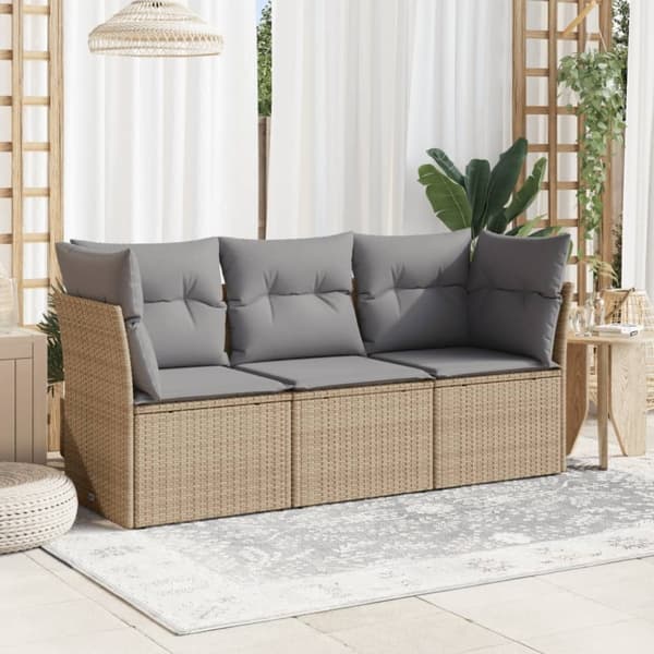 vidaXL sofasæt til haven 3 dele med hynder polyrattan beige