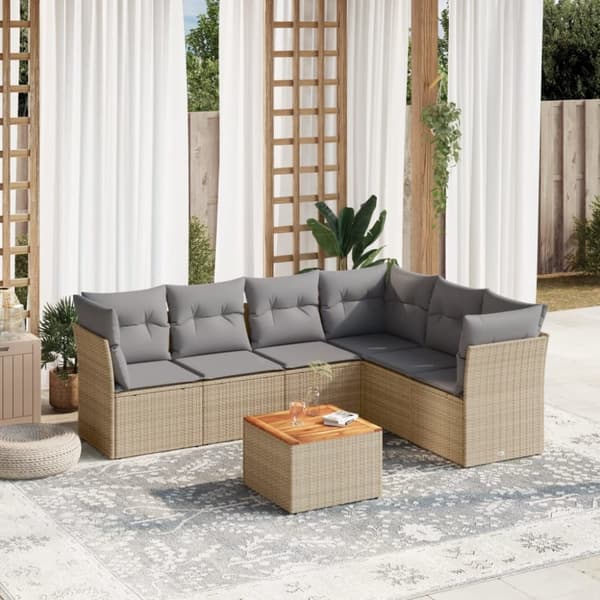 vidaXL sofasæt til haven 7 dele med hynder polyrattan beige