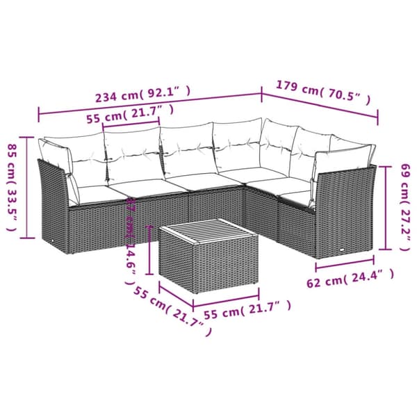 vidaXL sofasæt til haven 7 dele med hynder polyrattan beige