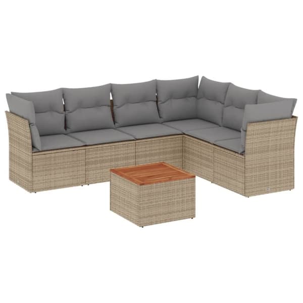 vidaXL sofasæt til haven 7 dele med hynder polyrattan beige