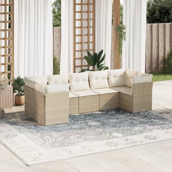 vidaXL sofasæt til haven 7 dele med hynder polyrattan beige