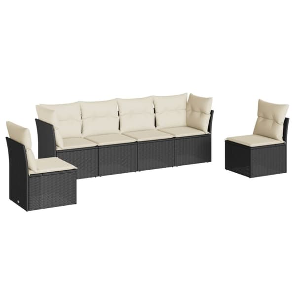 vidaXL sofasæt til haven 6 dele med hynder polyrattan sort