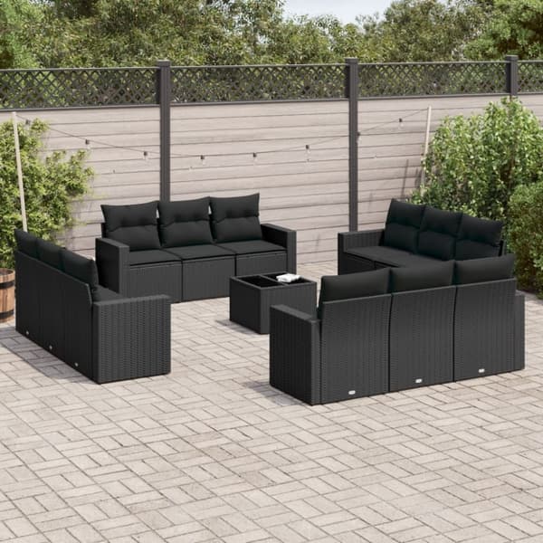 vidaXL sofasæt til haven 13 dele med hynder polyrattan sort