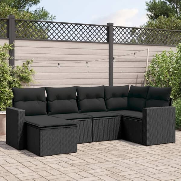 vidaXL sofasæt til haven 6 dele med hynder polyrattan sort