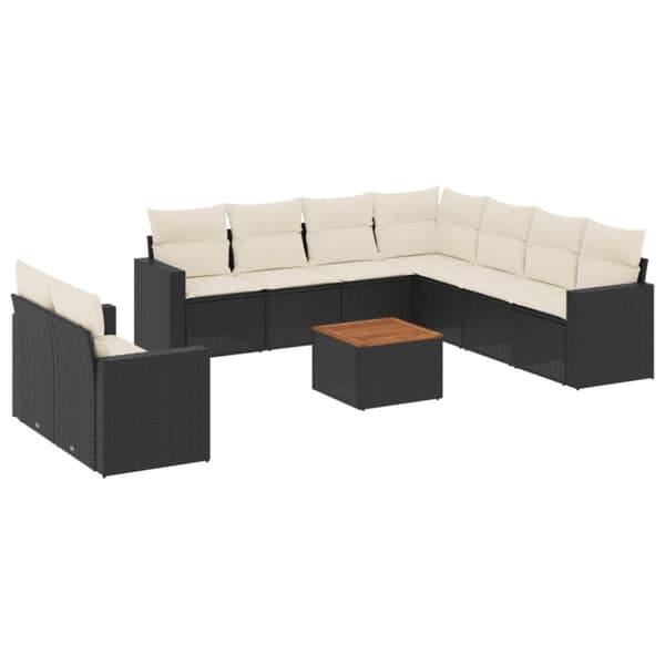 vidaXL Loungegrupp 10 delar med svarta dynor konstrotting