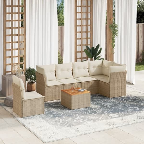 vidaXL sofasæt til haven 7 dele med hynder polyrattan beige