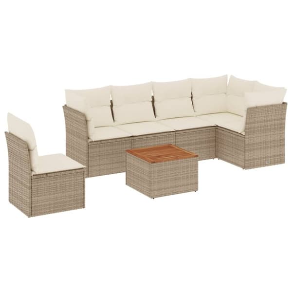 vidaXL sofasæt til haven 7 dele med hynder polyrattan beige