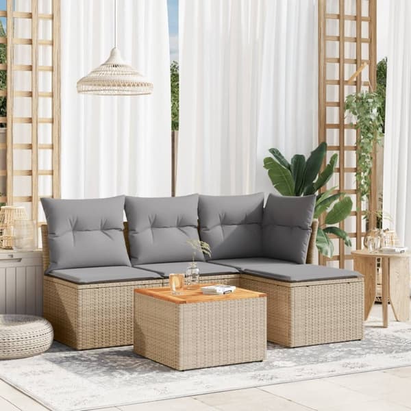 vidaXL sofasæt til haven 5 dele med hynder polyrattan beige
