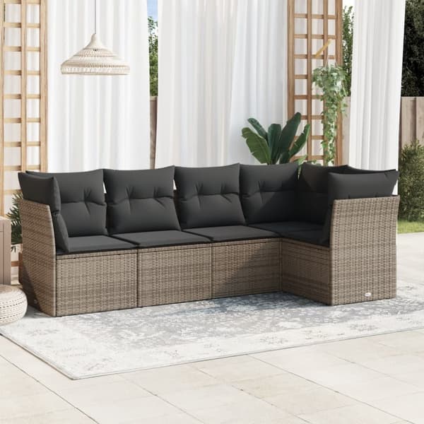 vidaXL sofasæt 5 dele med hynder polyrattan grå