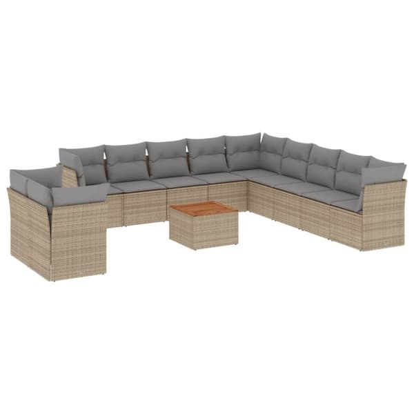 vidaXL sofasæt til haven 12 dele med hynder polyrattan beige