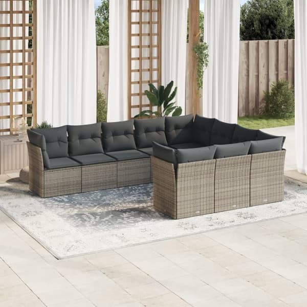vidaXL sofasæt til haven 10 dele med hynder polyrattan grå
