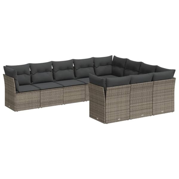 vidaXL sofasæt til haven 10 dele med hynder polyrattan grå