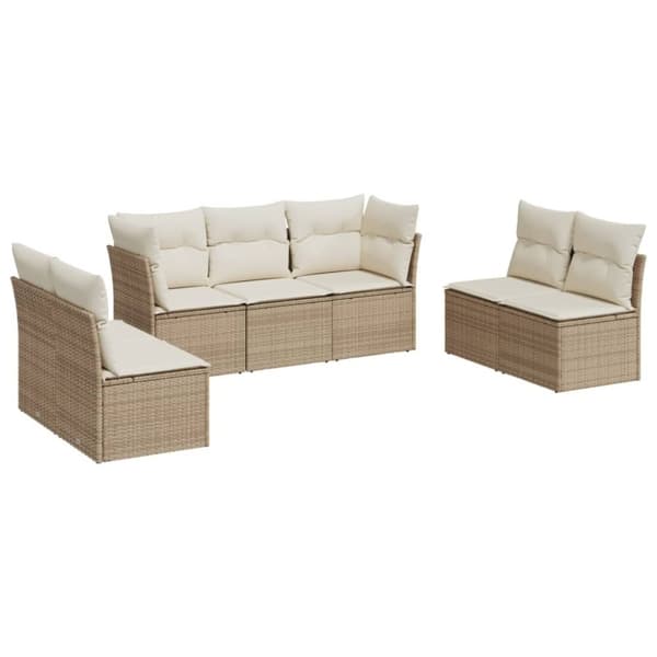 vidaXL sofasæt til haven 7 dele med hynder polyrattan beige