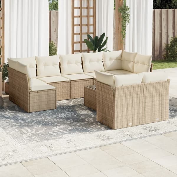 vidaXL Soffgrupp för trädgård med dynor 10 delar beige konstrotting
