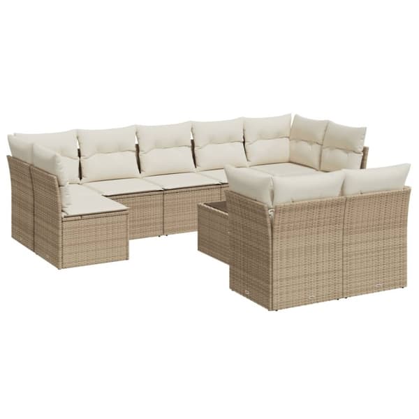 vidaXL Soffgrupp för trädgård med dynor 10 delar beige konstrotting