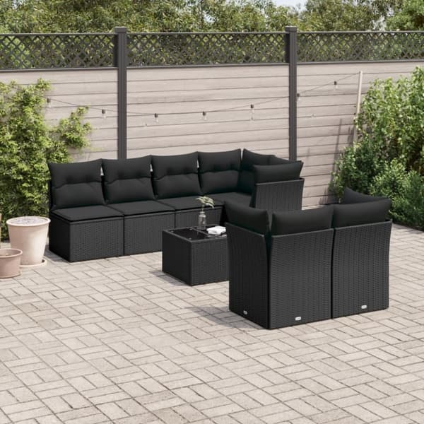 vidaXL sofasæt til haven 8 dele med hynder polyrattan sort