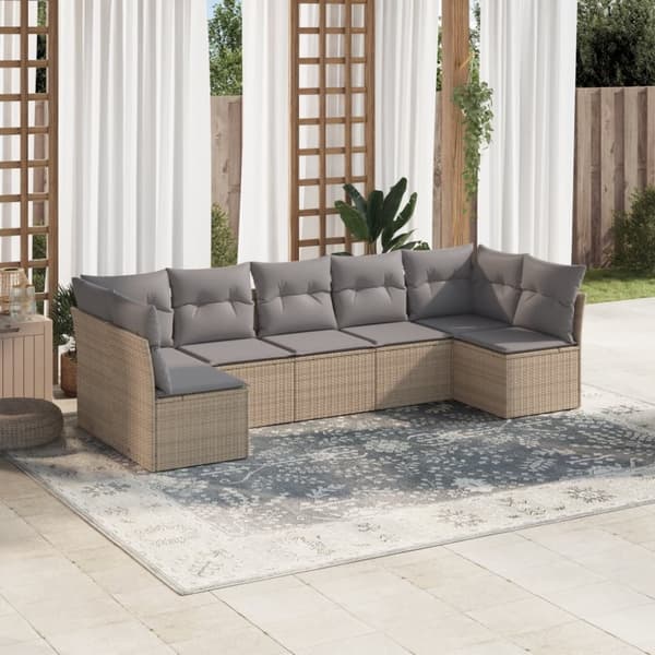 vidaXL sofasæt til haven 7 dele med hynder polyrattan beige