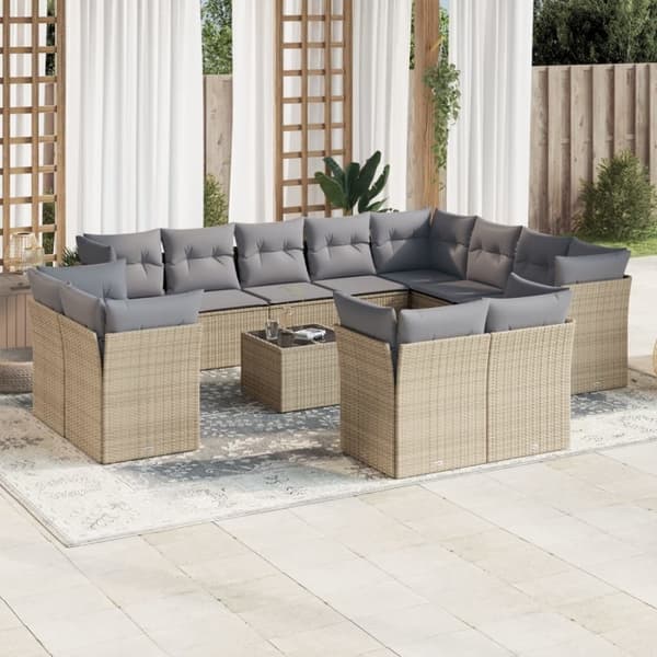 vidaXL sofasæt til haven 13 dele med hynder polyrattan beige