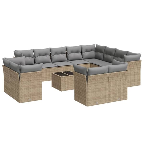 vidaXL sofasæt til haven 13 dele med hynder polyrattan beige