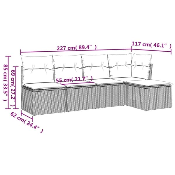 vidaXL sofasæt til haven 5 dele med hynder polyrattan beige