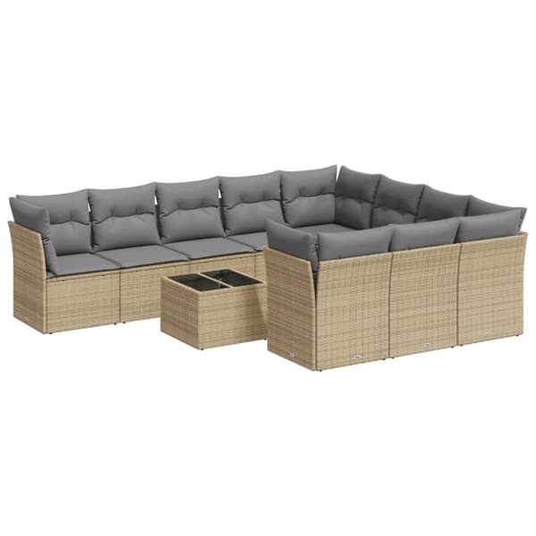 vidaXL Loungegrupp för trädgården m. dynor 11 delar beige konstrotting