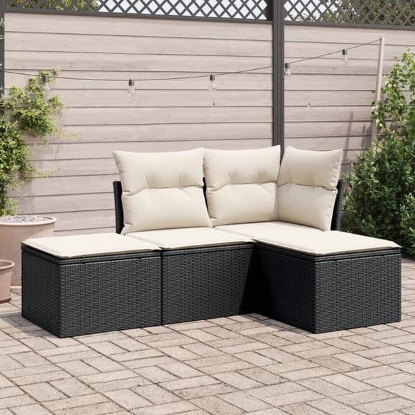vidaXL sofasæt til haven 4 dele med hynder polyrattan sort
