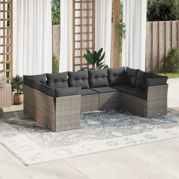 vidaXL sofasæt til haven 9 dele med hynder polyrattan grå